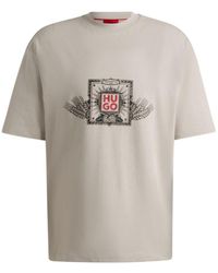 HUGO - Cotton-jersey T-shirt With Seasonal Artwork And Embroidery - Lyst