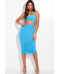 TRUEDAMES - Solid Ruched Spaghetti Strap Tank Top And Midi Skirt Two Piece Set - Lyst