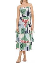 Oliphant - Smocked Tie Strap Ruffle Midi Dress - Lyst