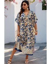 TRUEDAMES - Plus Size All Over Print V Neck Split Dress - Lyst