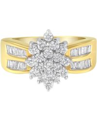 Haus of Brilliance - 14K 1.0 Cttw Round & Baguette Cut Diamond Floral Cluster Double-Channel Flared Band Cocktail Statement Ring - Lyst