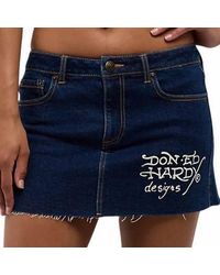 Ed Hardy - Tattoo Collage Dark Denim Cutoff Mini Skirt - Lyst