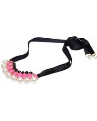 Avenue Chic - Pearl Choker Necklace With Ribbon - Lyst