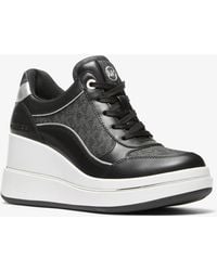 Michael Kors - Mk Emmy Signature Logo And Leather Wedge Trainer - Lyst