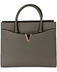 Versace - Virtus Calfskin Leather Medium Top Handle Tote Bag - Lyst