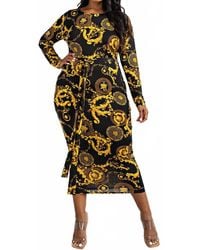 The Curve - Plus Size Long Sleeve Midi Dress With Tie Belt - Lyst