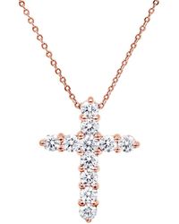 Diana M. Jewels - 14 Kt Rose Gold Diamond Cross Pendant Adorned With 0.70 Cts Tw Of Brilliant Cut Round Diamonds - Lyst