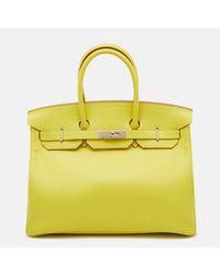 Hermès - Lime Swift Leather Palladium Finish Birkin 35 Bag - Lyst