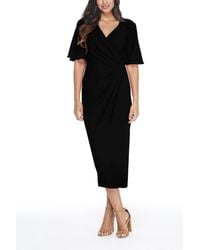 Maggy London - Faux Wrap Short Sleeve Midi Dress - Lyst