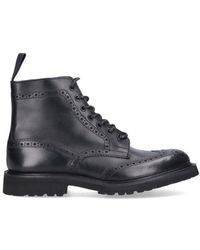 Tricker's - Round Toe Brogue Leather Boots - Lyst