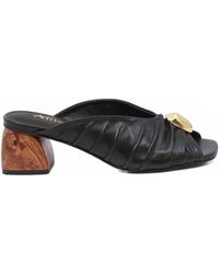 Antelope - Rachel Ruched Leather Mules Block Heel - Lyst