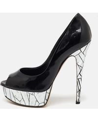 Casadei - Patent Leather Mosaic Mirror Heel Peep Toe Platform Pumps - Lyst