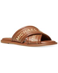 MICHAEL Michael Kors - Gideon Slide Logo Faux Leather Slide Sandals - Lyst