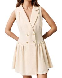 Lalavon - Tabitha Boucle Tweed Collared Button Mini Dress - Lyst