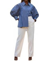 Eesome - Striped Button Down Blouse - Lyst