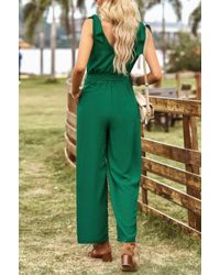 TRUEDAMES - Solid V Neck Knot Shoulder Sleeveless Ruched Belt - Lyst