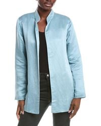 Eileen Fisher - Stand Collar Linen & Silk-Blend Long Jacket - Lyst