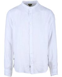 Blauer - Mandarin Collar Long-Sleeve Linen Shirt - Lyst