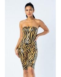 TRUEDAMES - Zebra Print Tube Romper With Front O Ring Zipper Detail - Lyst