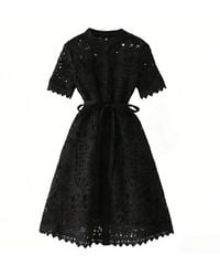 TRUEDAMES - Hollow-Out Elegant Mandarin Collar Dress Long Sleeve Lace Midi, Short Sleeve Button-Front Tie-Waist Gown - Lyst