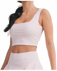 Kimberly C - Gingham Print Crop With Lace Trim Tank Top - Lyst