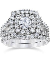 Pompeii3 - 2 Cttw Diamond Cushion Double Halo Engagement Wedding Ring Set - Lyst