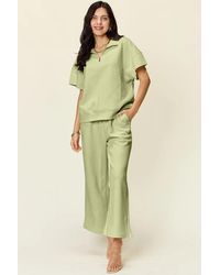 TRUEDAMES - Full Size Texture Half Zip Short Sleeve Top And Pants Set - Lyst
