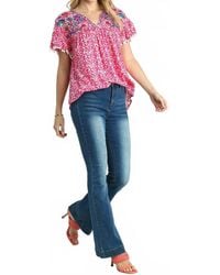 Umgee - Animal Print Split Neck Ruffle Sleeve Top - Lyst