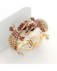 Fashnzfab - Crystal Rhinestone Double Crocodile/Alligator Evening Hinged Cuff Bracelet - Lyst