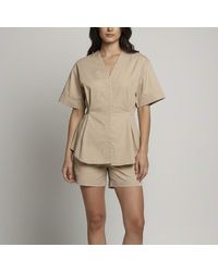Sandro - Cotton V-Neck Inverted Pleat Blouse - Lyst
