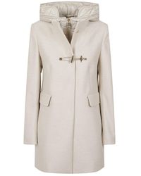 Fay - Ivory Double-Front Wool And Cashmere Blend Coat With Drawstring Hood And Nylon Bib - Lyst