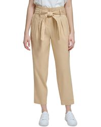 Calvin Klein - Linen High Waist Cropped Pants - Lyst