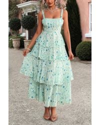 TRUEDAMES - Floral Sleeveless Tie Back Tiered Full Dress - Lyst