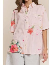 J.Nna - Tropical Floral Button Down Short Sleeve Top - Lyst