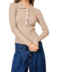 Aaron & Amber - Ribbed Knit Polo Top - Lyst