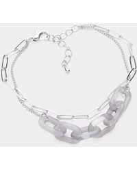 Fashnzfab - Celluloid Acetate Open Oval Link Double Layered Bracelet, Rhodium - Lyst