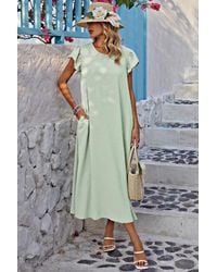 TRUEDAMES - Solid Swiss Dot Ruffle Hem Belt Midi Dress - Lyst