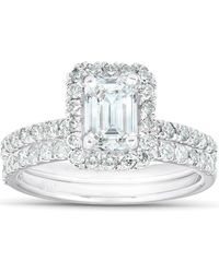 Pompeii3 - 1 3/4 Ct Emerald Cut Diamond Halo Engagement Wedding Ring Set - Lyst