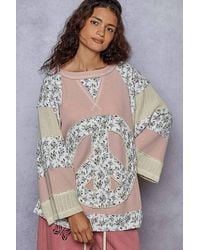 Pol - Crew Neck Printed Peace Patch Overlock Stitch Knit Top - Lyst