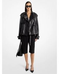 Michael Kors - Michael Kors Oversized Leather Cropped Trench Coat - Lyst