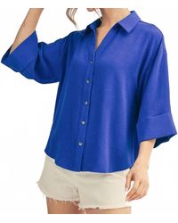 Jodifil - 3/4 Sleeves Front Button Up Solid Top - Lyst