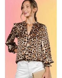 Vine & Love - Henley Leopard Print Blouse - Lyst