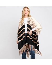 TRUEDAMES - Striped Tassel Fringe Ruana Poncho - Lyst