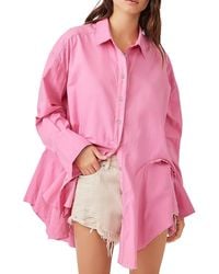 Free People - Cotton Tunic Button-down Top - Lyst