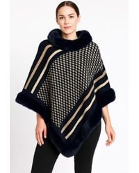TRUEDAMES - Patterned Knit Poncho With Faux Fur Trim - Lyst