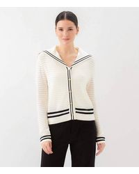 Karen Kane - Stripe Sailor Collar Cardigan Sweater - Lyst