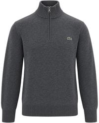 Lacoste - Wool Half-Zip Mock Neck Sweater - Lyst