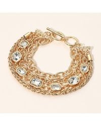 Fashnzfab - Faceted Oval Rectangular Stone Cluster Link Accent Chunky Metal Chain Layered Bracelet - Lyst