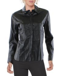 Gracia - Faux Leather Collar Button-down Top - Lyst