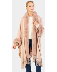 TRUEDAMES - Solid Color Hoodie Winter Cape With Faux Fur Edge - Lyst